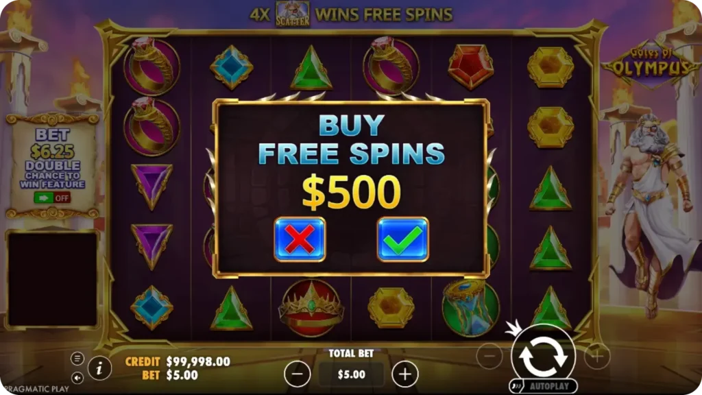 Locatie van de knop Buy Free Spins op het spelpaneel